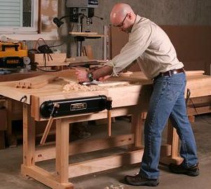 Plans for Matt Kenney's sturdy maple workbench with vise for woodworking
