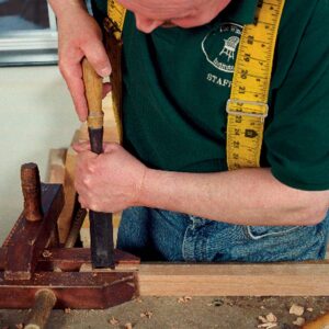 Mortise tuning. If need be, use a wide chisel to pare the sides of a mortise when fitting it to an already cut tenon.