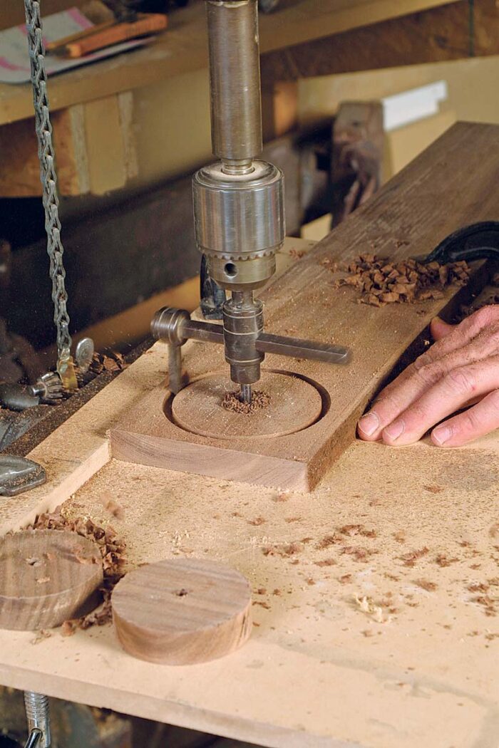 The foot sections were cut with a circle cutter on the drill press 