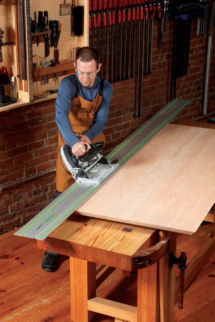 Start with a circular saw (or tablesaw) tilted to 45°
