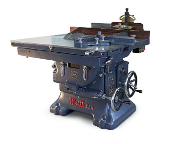 1950s-era Wadkin PK tablesaw after refurbishing; vintage machinery; old machine rehab resources; before and after photos