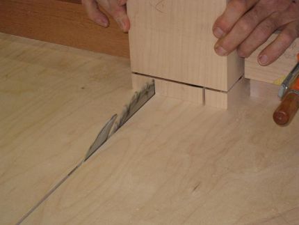 Cutting the twin tenons on the tablesaw.