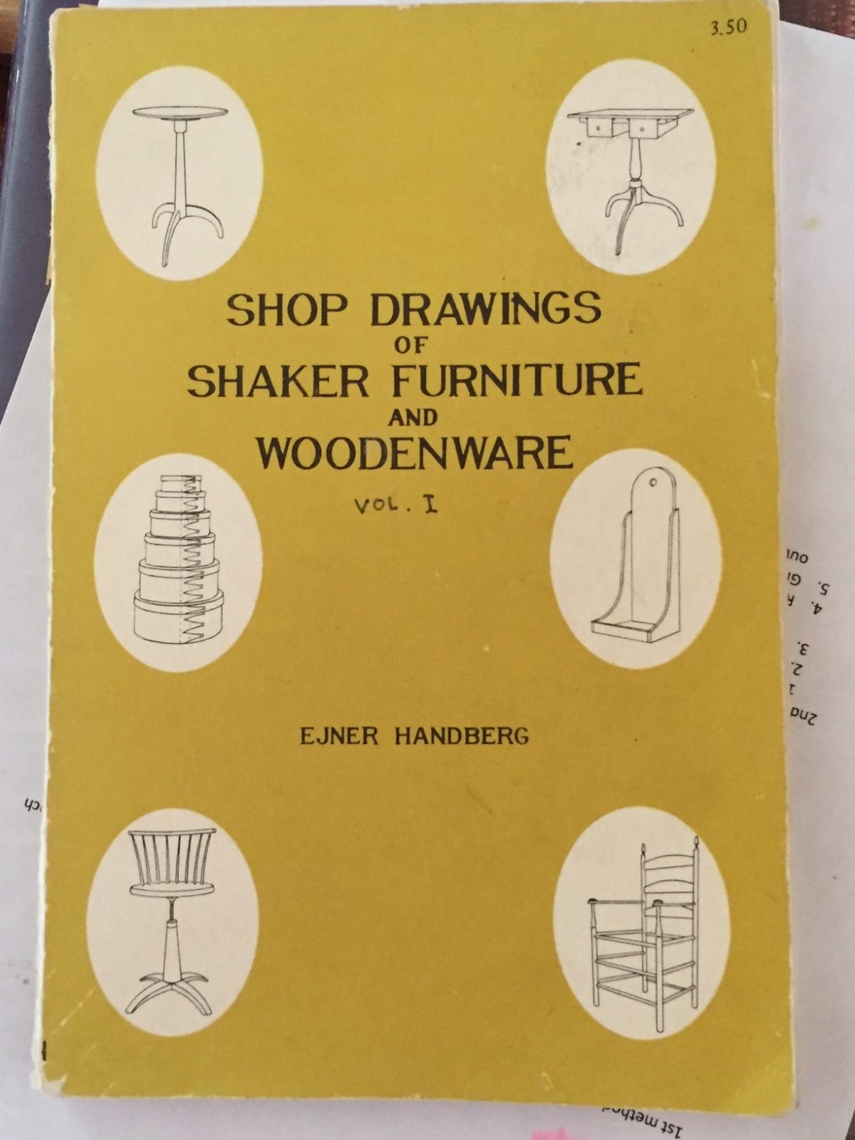 The design and dimensions come from this gem of a book, Shop Drawings of Shaker Furniture and Woodenware by Ejner Handberg. I placed an order for my own copy as soon as Chris showed it to me.
