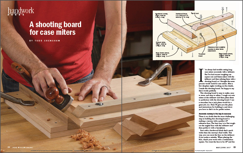 A shooting board for case miters spread