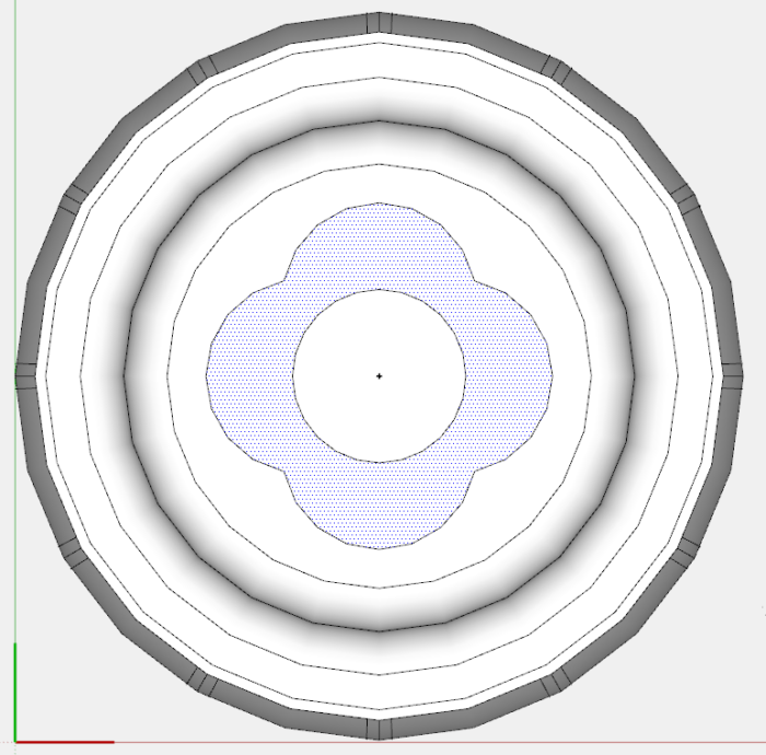 Top View of Post in SketchUp (Parallel Projection). See shaded quatrefoil shape.