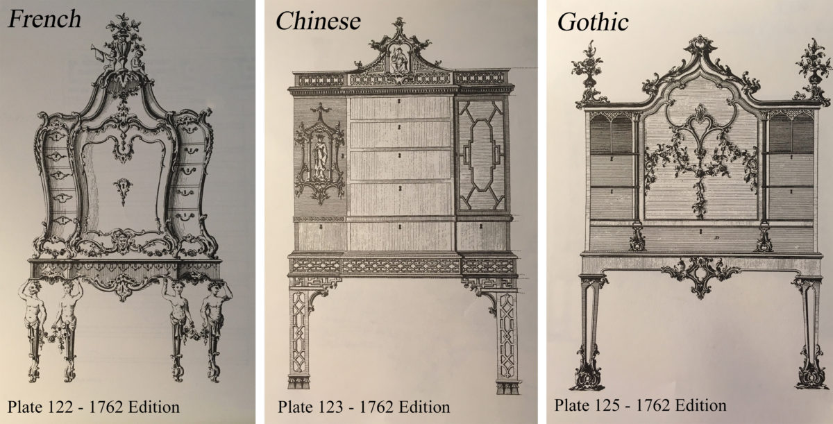 three cabinets of chippendale’s design