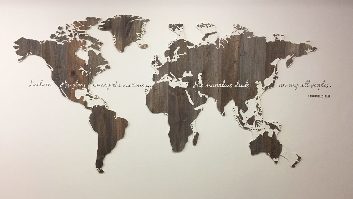 reclaimed barn wood map of the world
