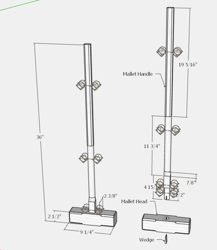 SketchUp that shows four section planes along the length of the Handle