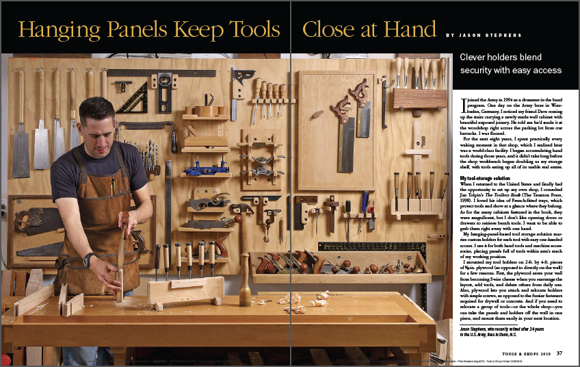 Hand tools are kept close at hand with hanging panels spread