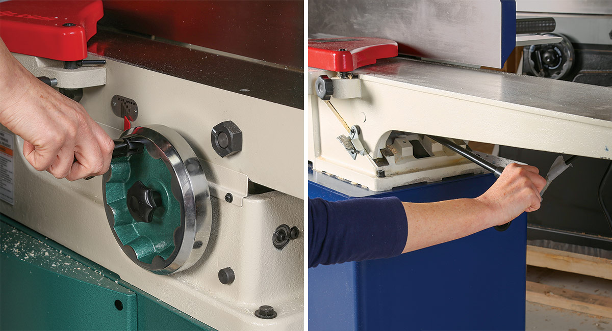 jointer wheel versus lever to adjust infeed table