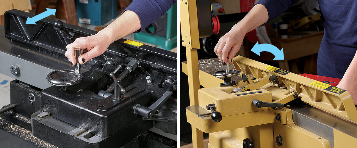 Rack-and-pinion adjustment on jointer to adjust fence