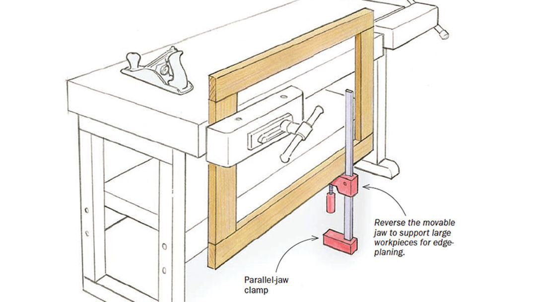 Workshop Tips: Parallel-Jaw Clamp Makes a Handy Board Jack