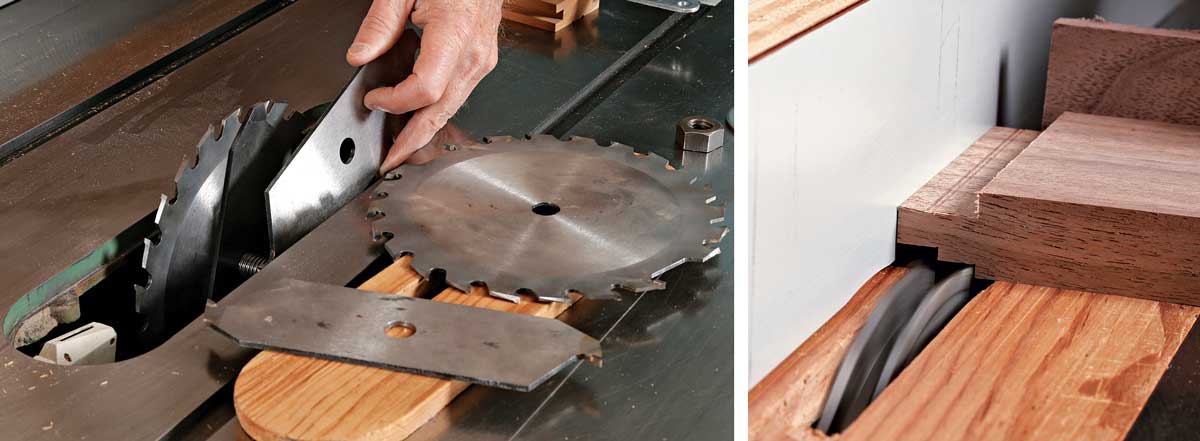 Dado set is the secret. Assemble the outer blades and inside chipper blades to make a wide cut. With this setup, you can cut a tenon in one or two passes.