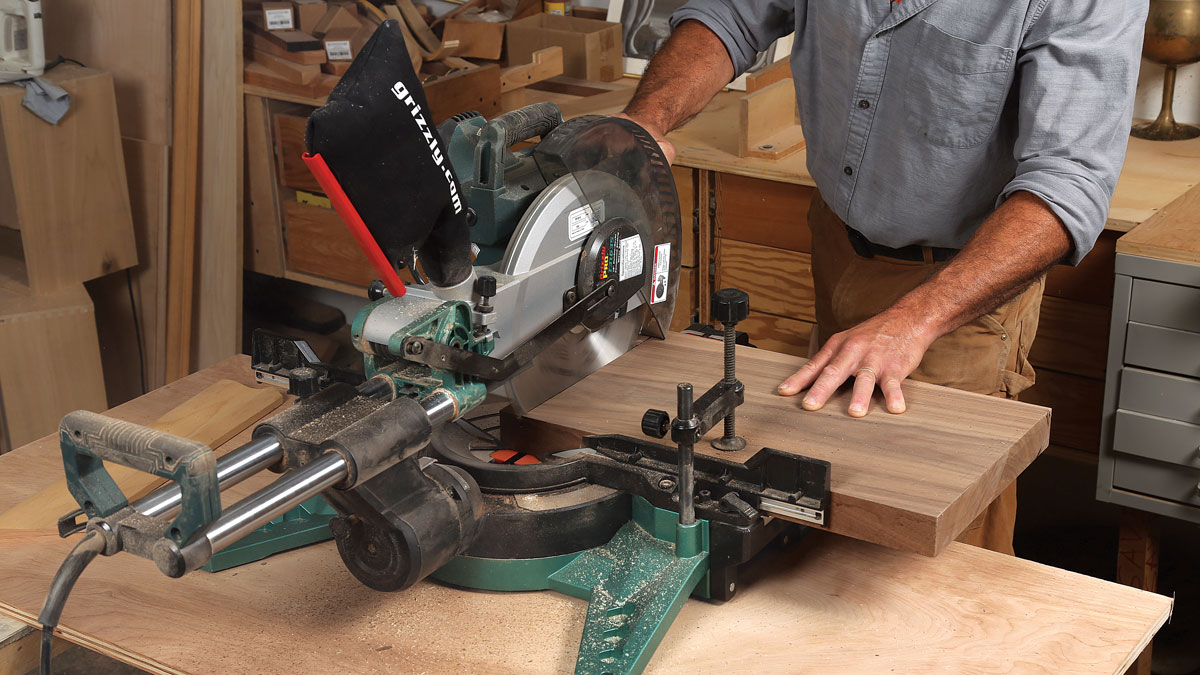 Big cuts are no problem. For square and plumb cuts, this miter saw can handle boards 4 in. thick by 14 in. wide.