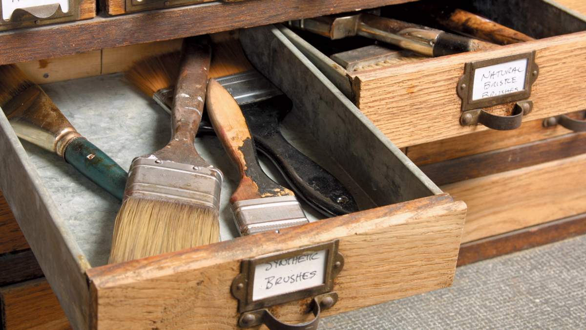 The best preventive maintenance starts with storing brushes in drawers to protect them from sawdust and other airborne particles (A).