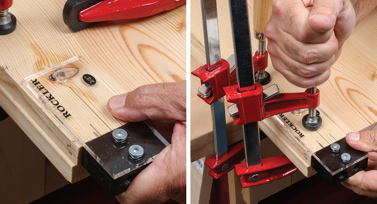 three alignment marks on the dowel jig