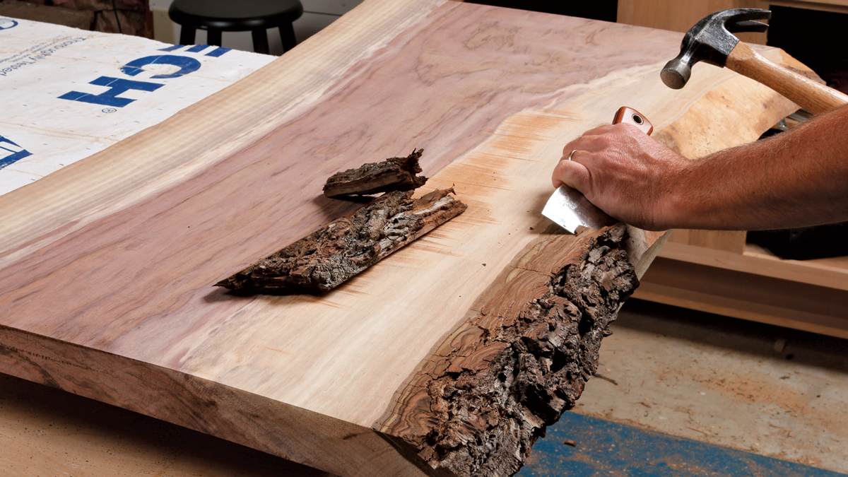 You might be tempted to keep the bark on the slab, but it will eventually fall off, leaving the edge unfinished looking.