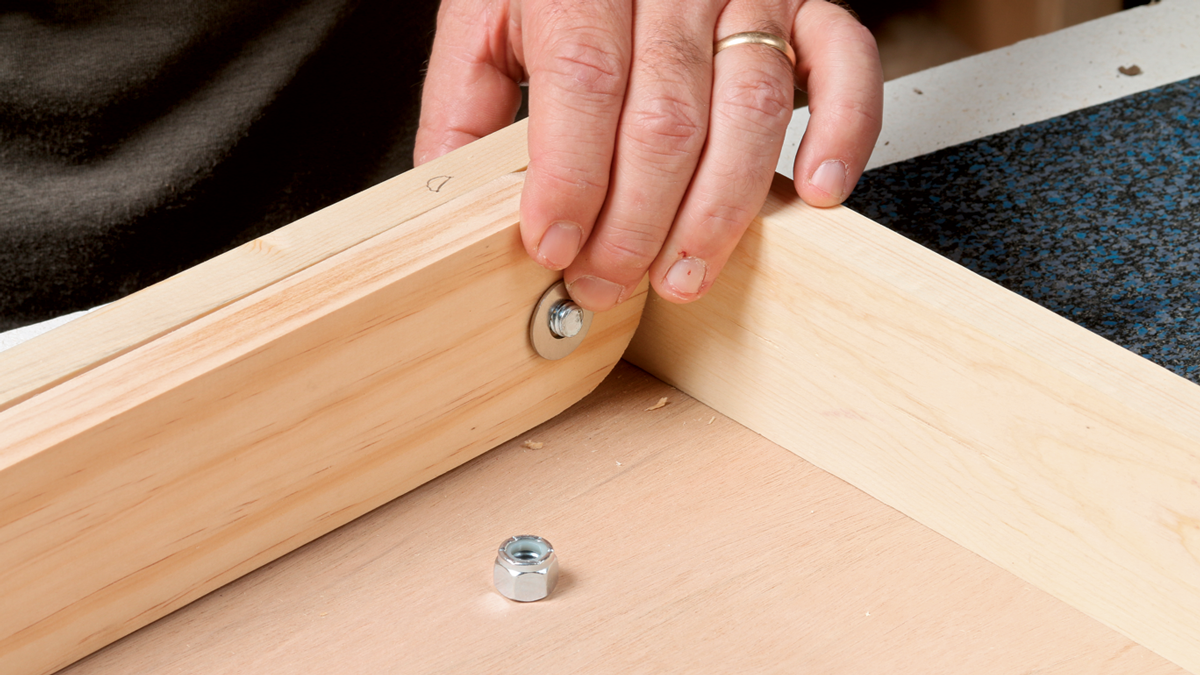 The square head of the carriage bolt will sink into the wood on the back side and resist turning, making it easy to tighten everything in place.