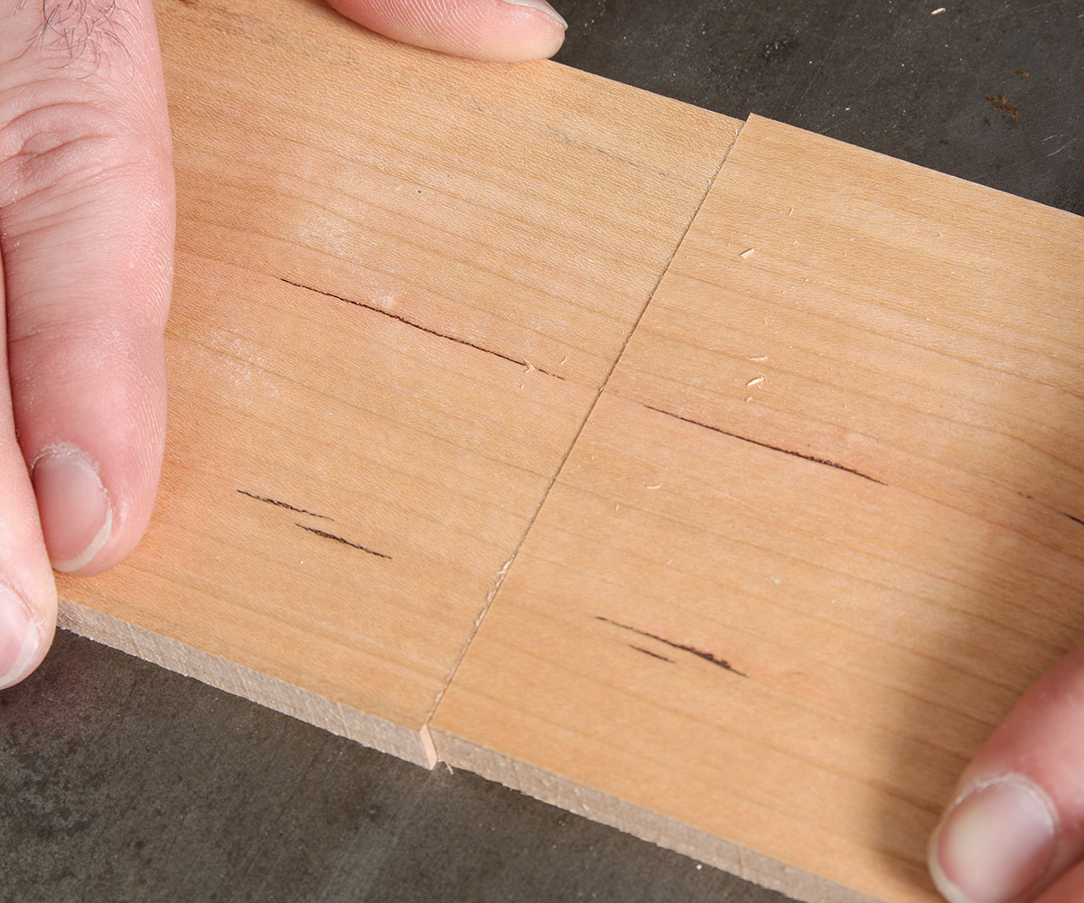 Adjust the sides up and down until the grain aligns along the two boards
