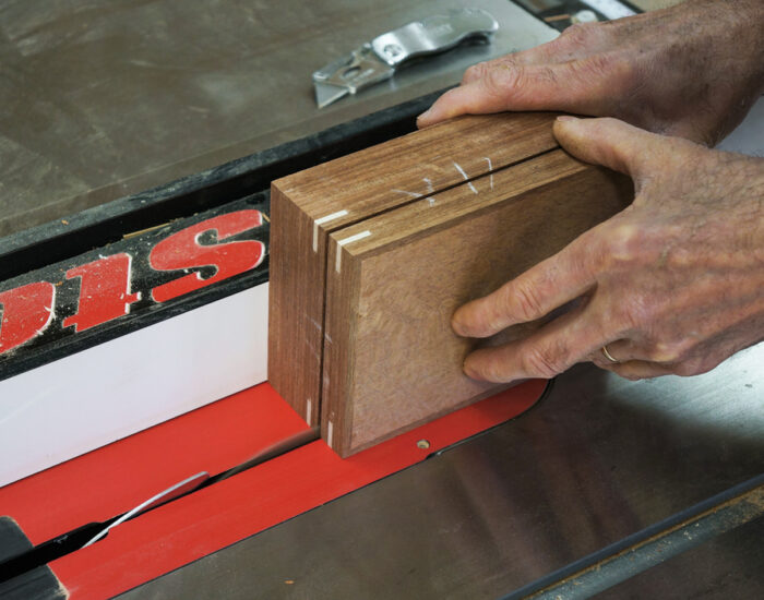 Cutting the box lid on a tablesaw