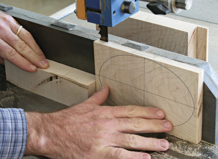 Carefully resaw the block into layers on the bandsaw.