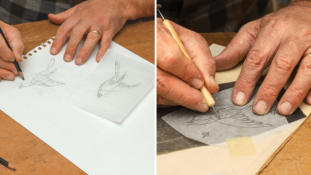 using tracing paper to create marquetry design
