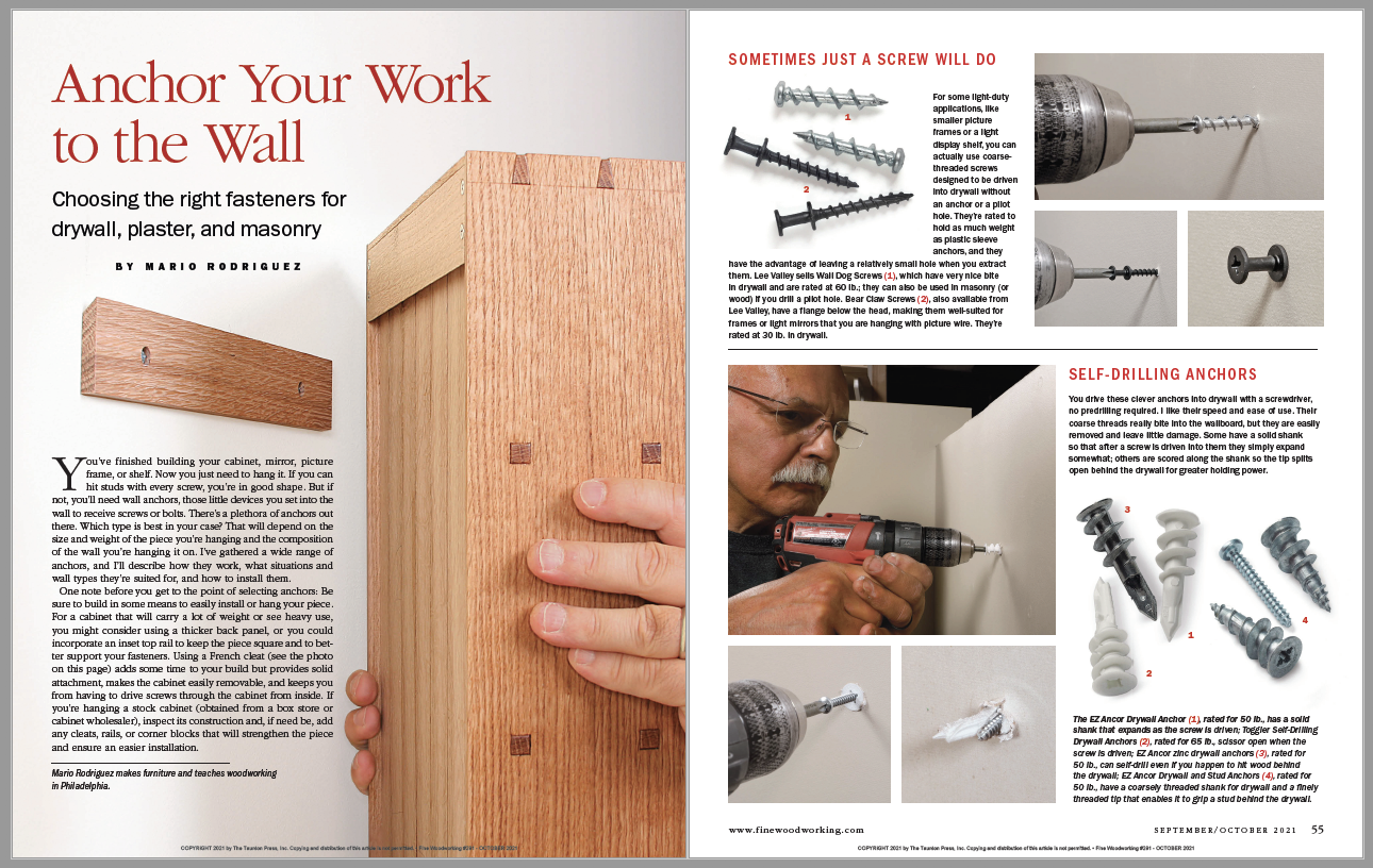 Choosing the right wall anchors - FineWoodworking
