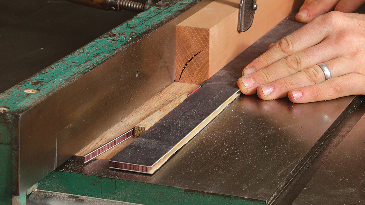 cutting banding strips on the tablesaw