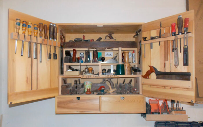 Tool cabinet, cedar and pine. 