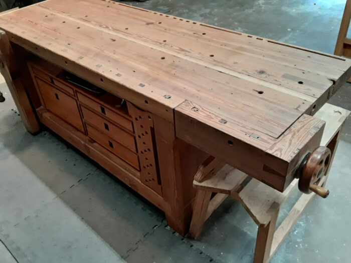 Workbench, made from repurposed, reclaimed materials.