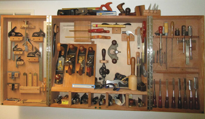 Hanging tool cabinet, mahogany