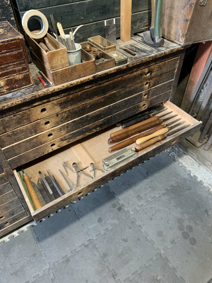 drawer of gouges and dividers
