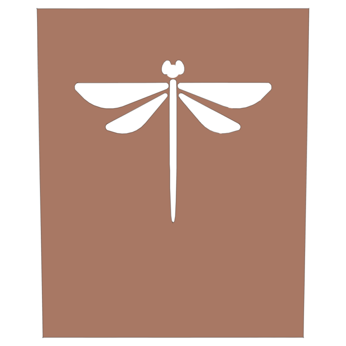 An art reference featuring a dragonfly stencil on a brown background