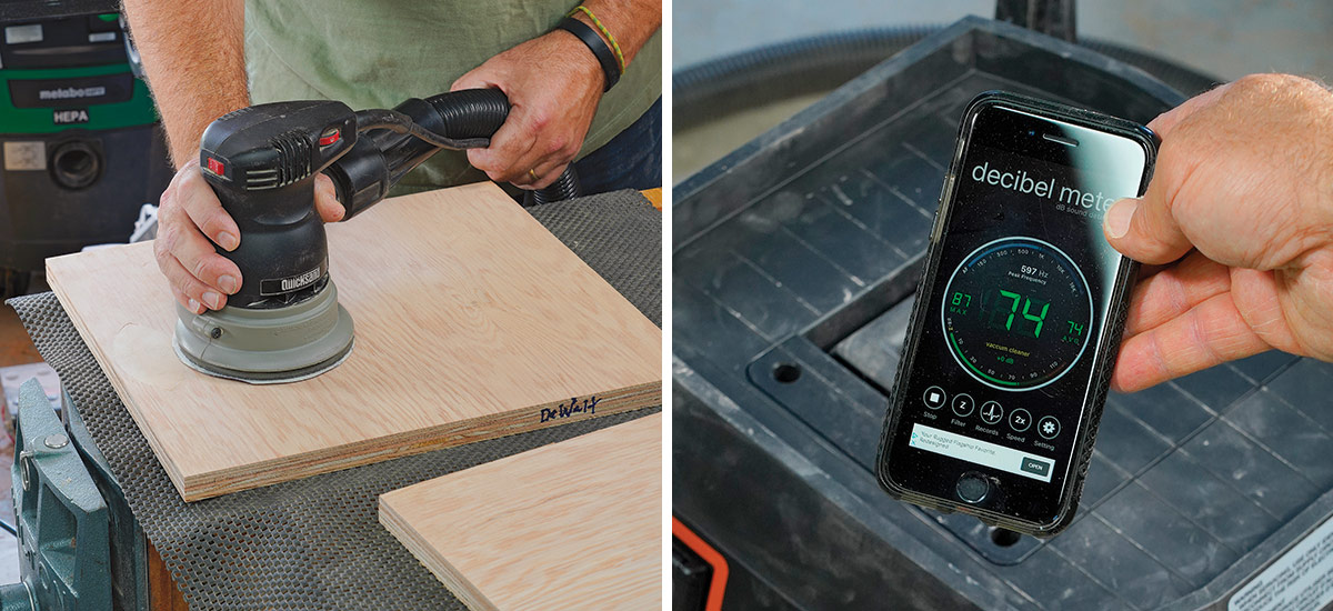 testing HEPA vacuum with sander and measuring noise