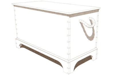 A SketchUp model of a wooden chest with rope handles