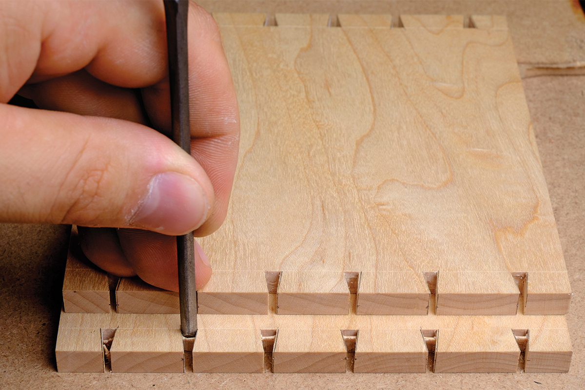 cleaning up dovetails with a chisel