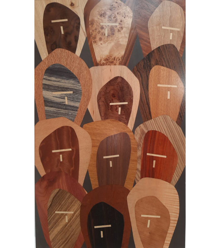 Wood veneer artwork by Chelsea Van Vorhis