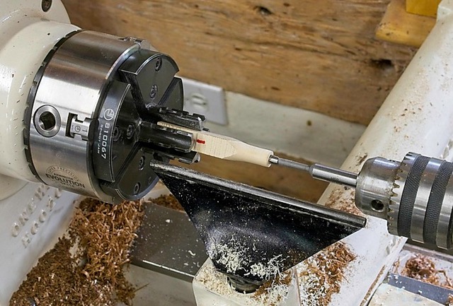 Using a Forstner drill bit to drill a hole for an inlay