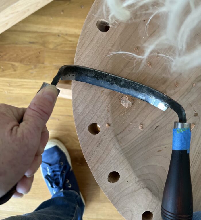 Faceting the top of a leg tenon with an inshave