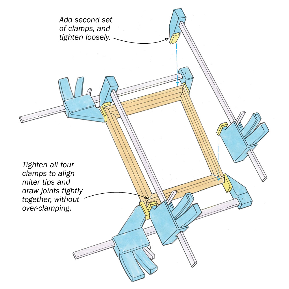 using clamps to assemble miters