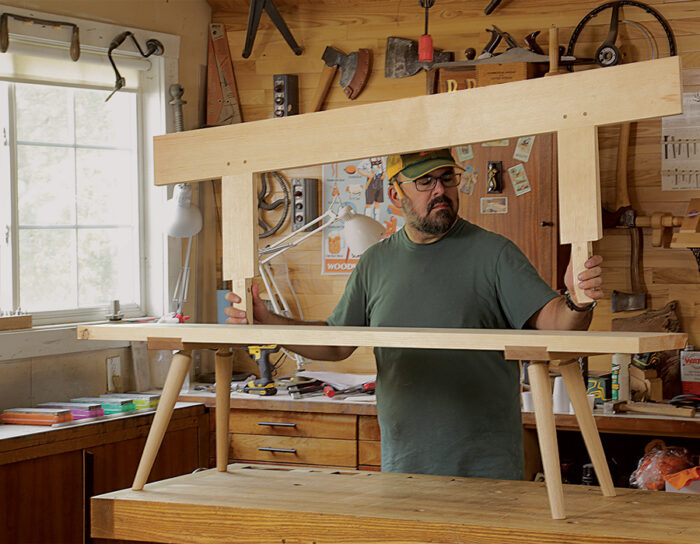the back assembly of bench is knockdown and held by woodworker