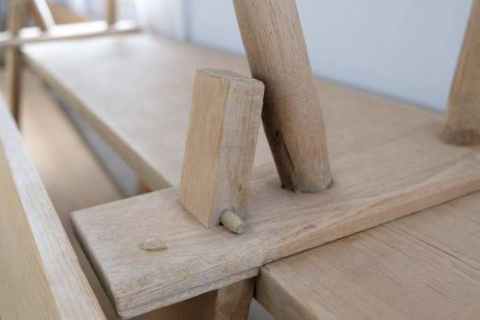This tenon doesn’t touch its leg at all. Note the round peg entering from the side.