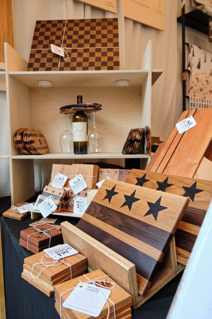 Adam Godet Woodworking products at a craft fair