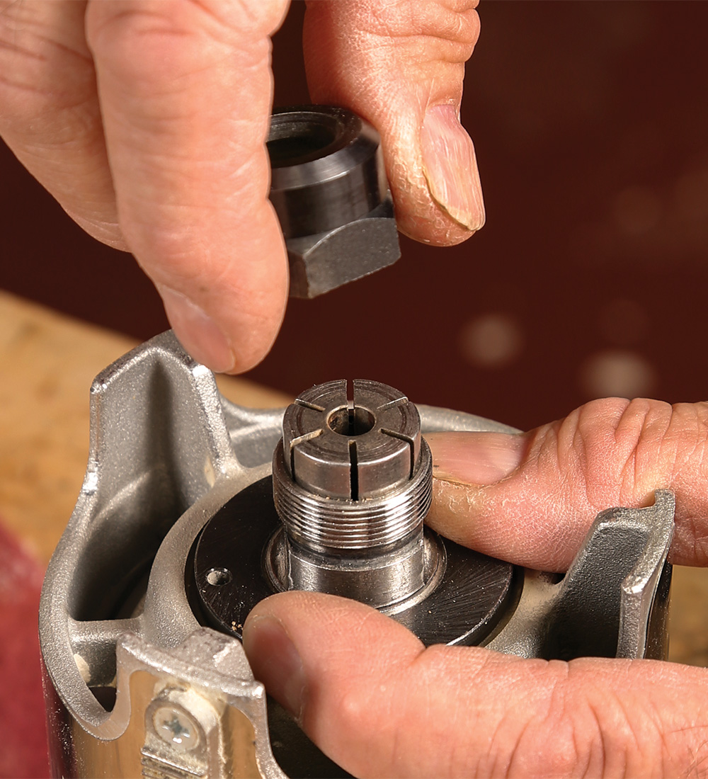 screwing on the router locking nut