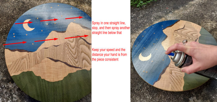 Instructions for finishing your veneer art with aerosal lacquer spray
