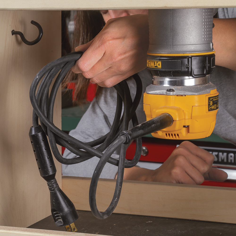 hook on router table for cable storage