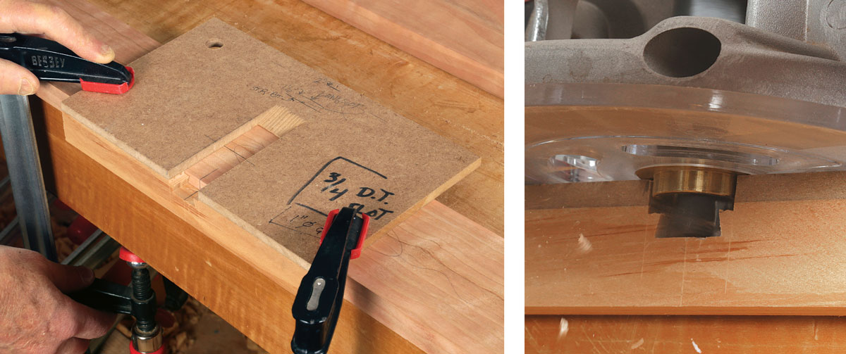 Pair a dovetail bit with a jig and guide bushing to cut the slot.