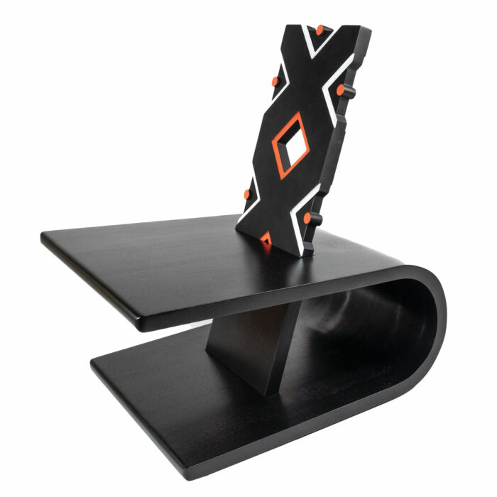 Qwanta Totem Chair black with orange and white geometrical patterns