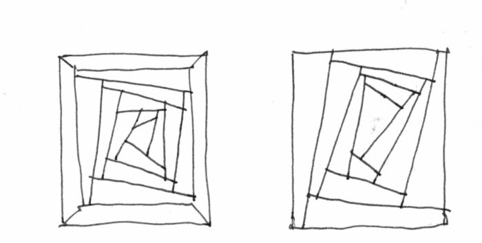 A drawing of the Onion method for creating structural quilts from scrap wood