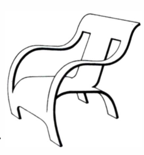A sketch of the silhouette of the bent laminated plywood chair. 